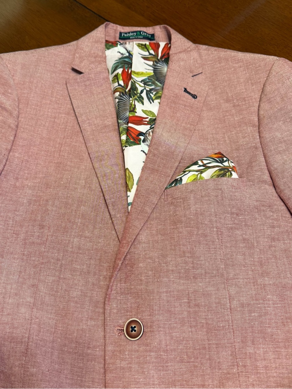 Paisley & Gray Blazer Mens 36R Linen Blend Mauve Slim Fit Tropical Lining Preppy